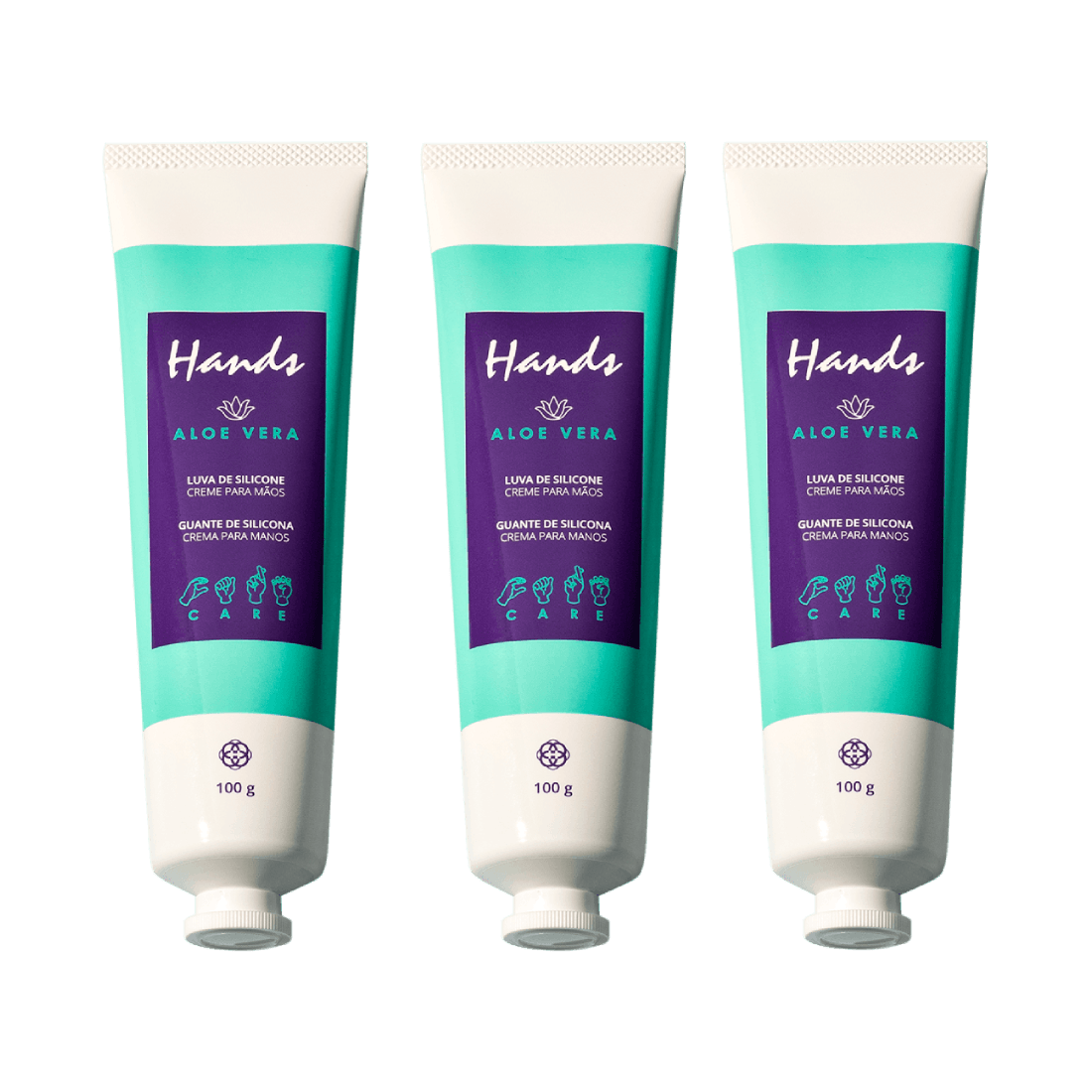 Foto de Kit 3 luvas de silicone Hands Alo e Vera 100g