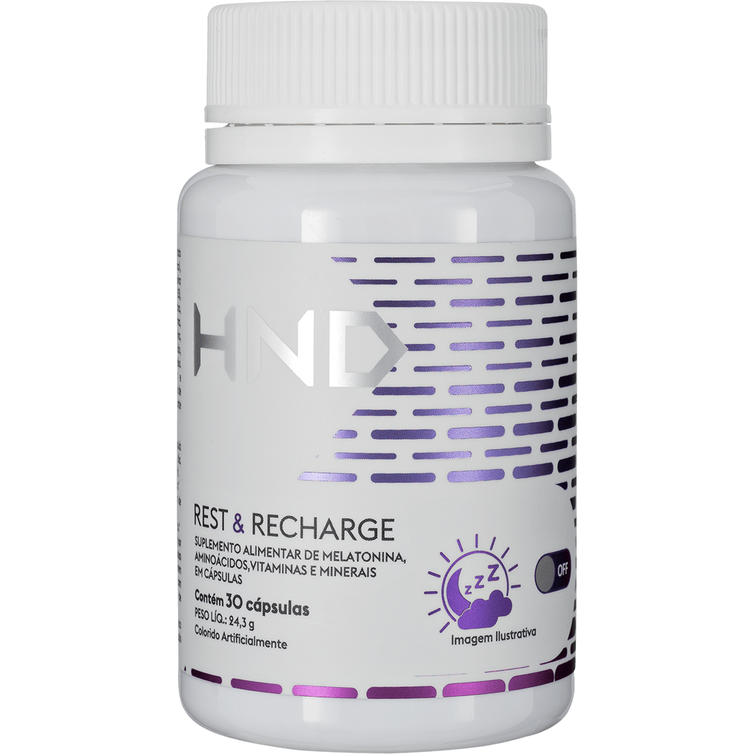 Foto de Suplemento Alimentar Com Melatonina HND Rest & Recharge 30 Cápsulas