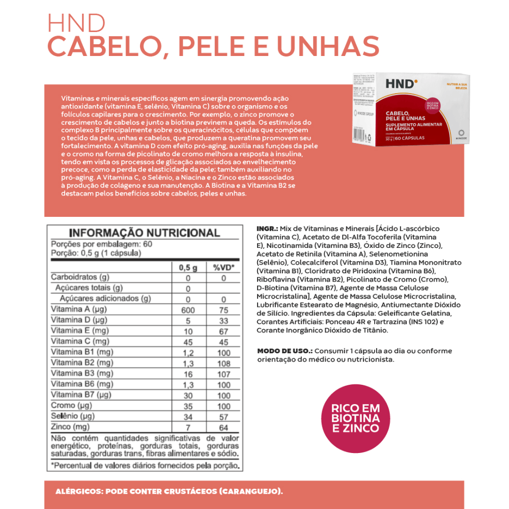 Miniatura de Suplemento Alimentar em Cápsula Cabelo, Pele e Unha HND
