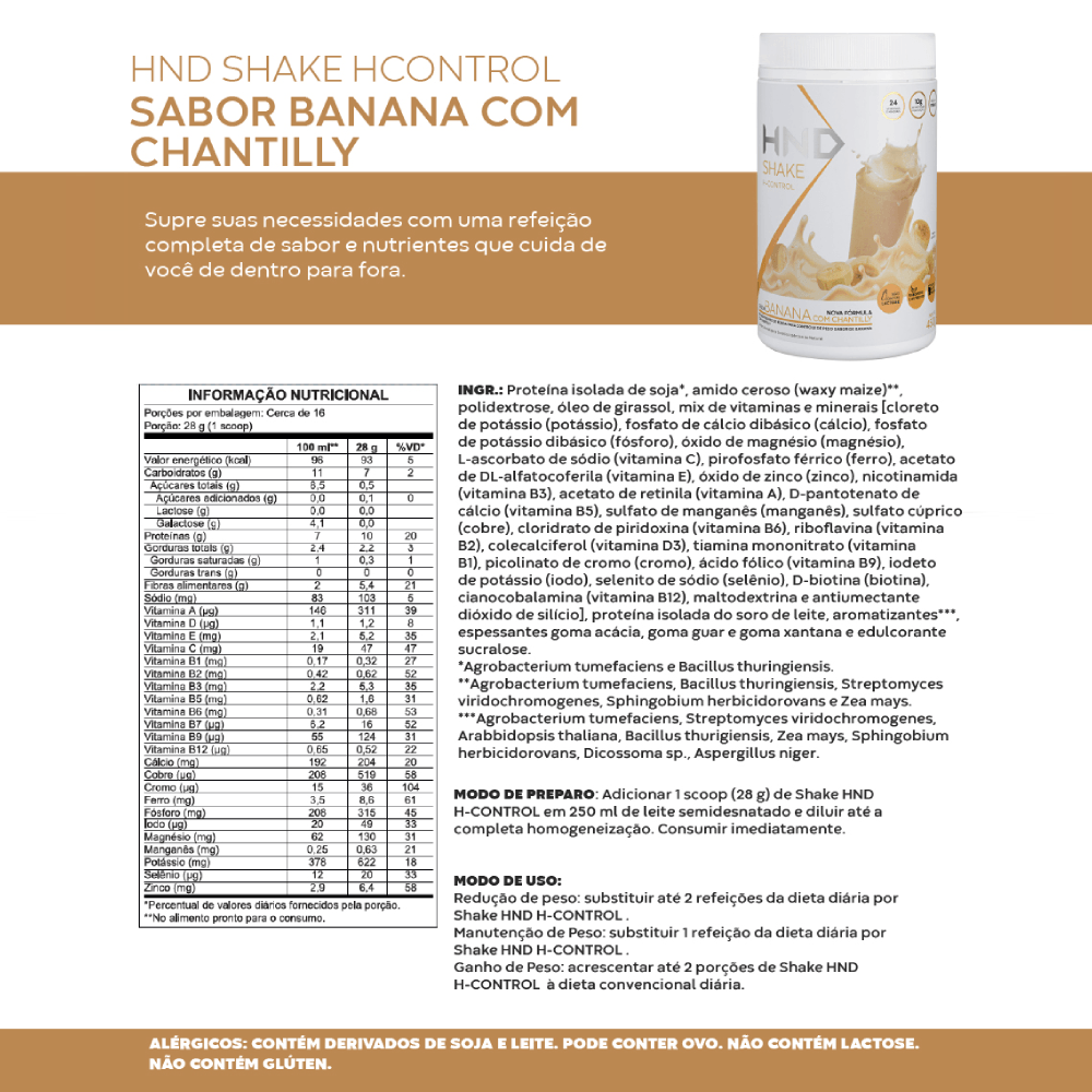 Imagem 3 de Shake H-Control Sabor Banana Com Chantilly HND 450g