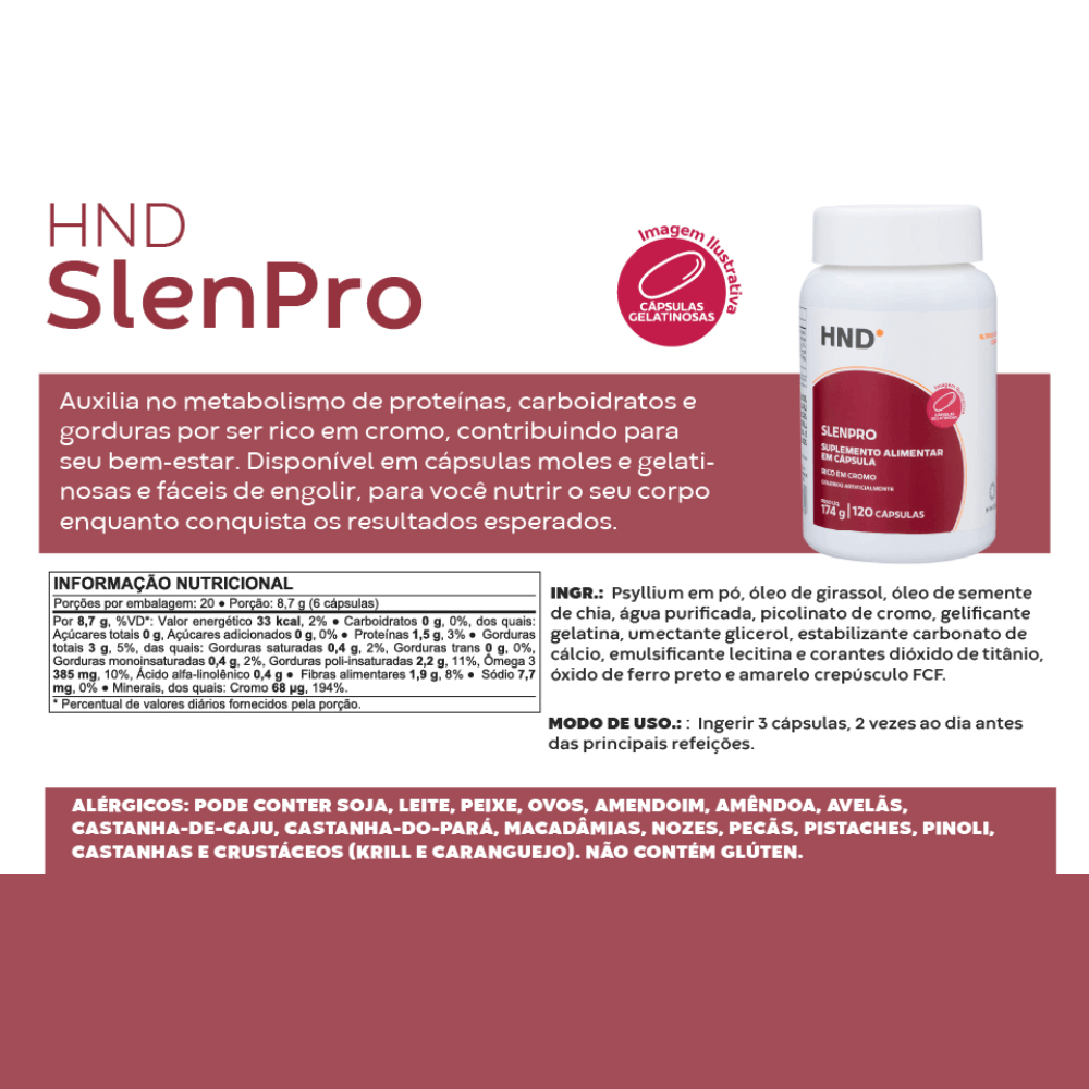 Imagem 4 de Suplemento Alimentar Slenpro HND 120 Cápsulas