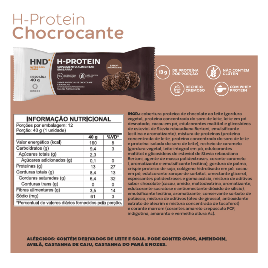 Imagem 3 de H- Protein Suplemento Alimentar em barra Sabor Chocrocante HND 40g